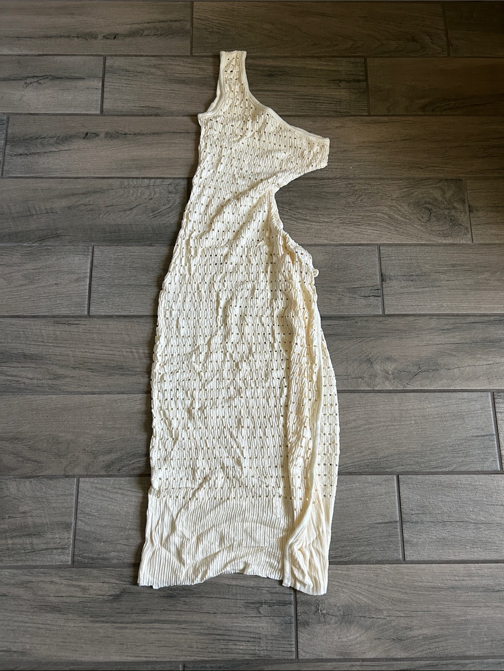 Asymmetric One-Shoulder Knit Dress in Cream